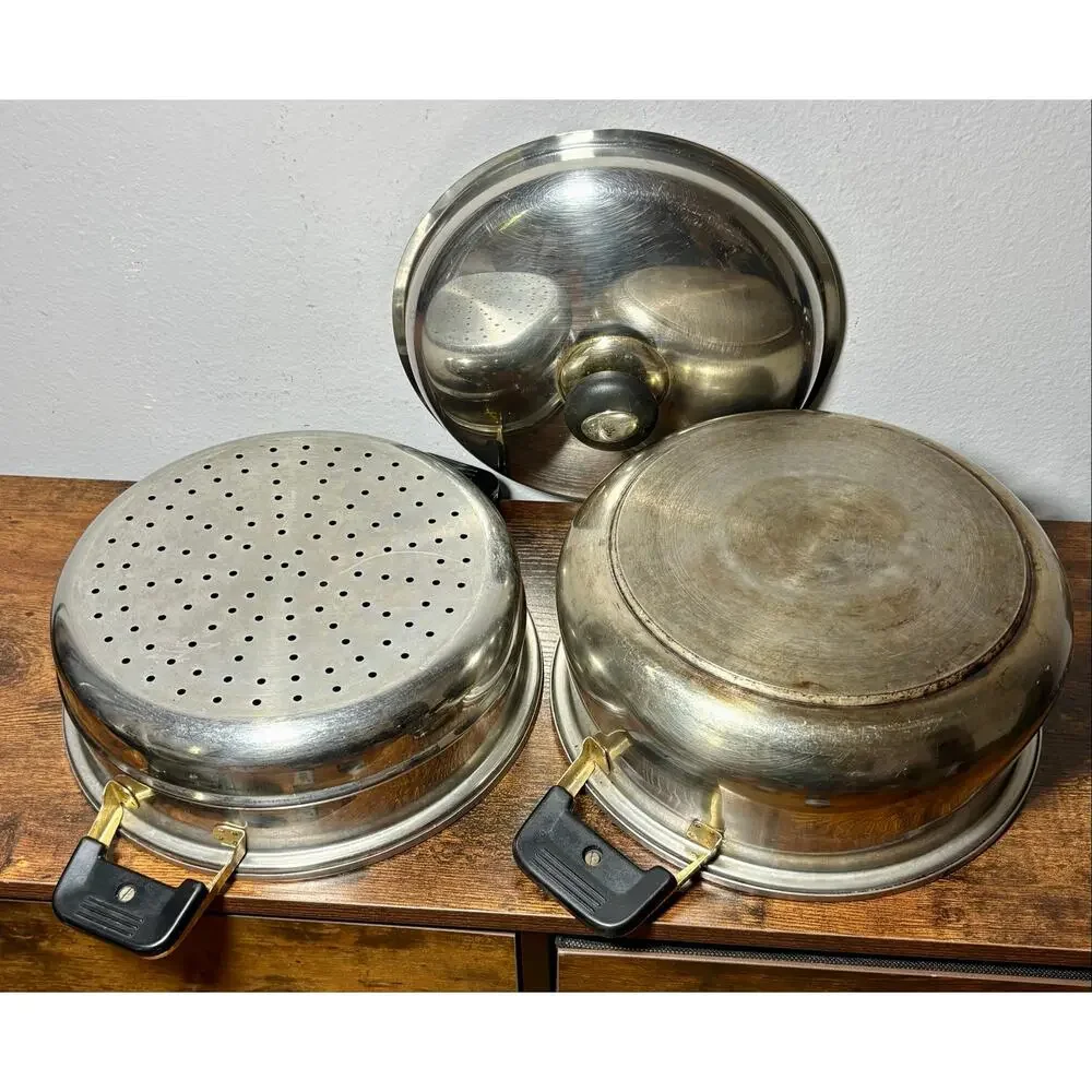 Vintage Sunhak Stainless Steel Lesstopia 3 Piece Steamer & Stock Pot 5 Qts